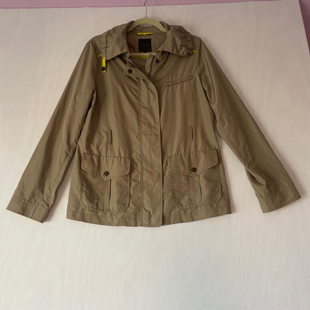 The Limited Womens Utility Field Jacket Tan Khaki Neon Yellow‎ Trim Size Medium